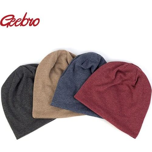 Geebro Women Knitting Beanies Hat Cotton Casual Unisex Fashion Solid Color Rib Men Skullcap Hats Fashion Winter Warm Ladies Caps