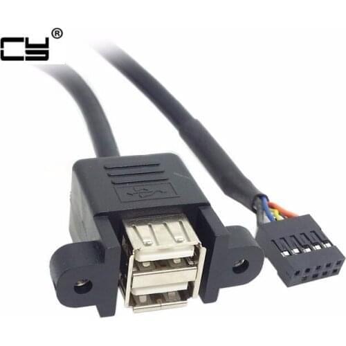 50cm Stackable Dual USB 2.0 A Type Female to Motherboard 9 Pin Header Cable with Screw Panel Holes