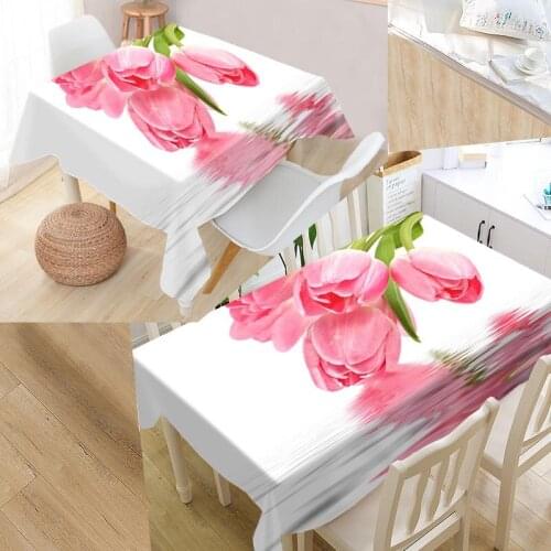 Custom Pink Flowers Table Cloth Oxford Fabric Rectangular Waterproof Oilproof Table Cover Family Party Tablecloth