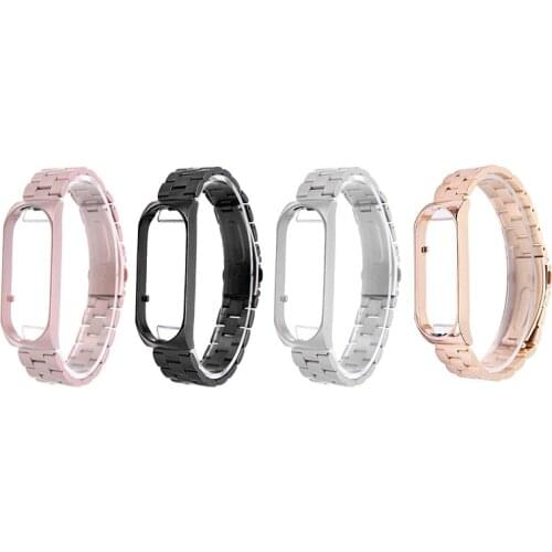 Replacement Stainless Steel Strap For Xiaomi Mi Band 5 Wrist Band Bracelet With Frame Fashion Lady Luxucy Metal Watchbands