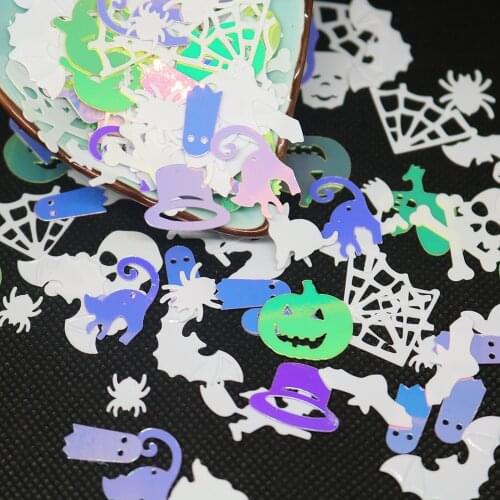 20g Mixed Paillettes Halloween Pumpkin Bat Witch Ghost Confetti Sequins for Crafts DIY Festival Decoration Nail Art Accessories