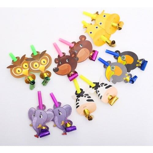 Mix 12pcs Cartoon animal blowout whistle balloon Noise Maker Kids party supplies Back to school toys Childrens day gift