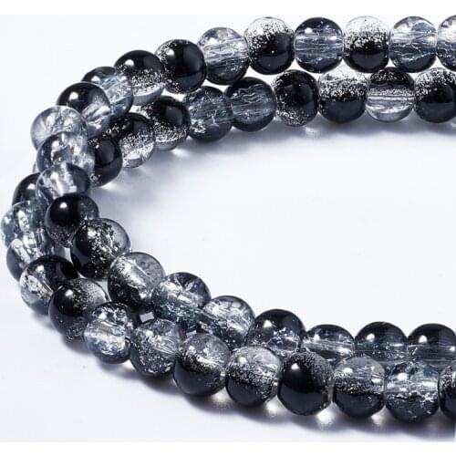 1 Strand 6mm Crackle Glass Beads Strands Round Black for Jewelry Making DIY Bracelet Necklace Accessories Findings