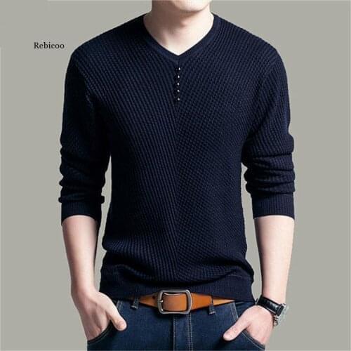 Sweater Men Casual V-Neck Pullover Shirt Autumn Winter Slim Fit Long Sleeve Mens Sweaters Knitted Cotton Pull Homme Top