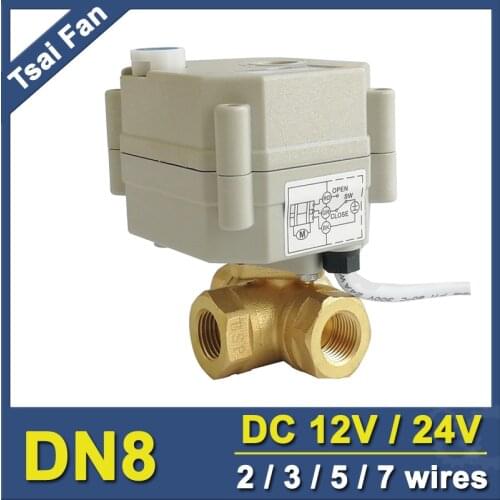TF8-BH3-B Brass 1/4'' DN8 2/3/5/7 Wires DC12V or DC24V 3 Way T/L Type Horizontal Electric Valve