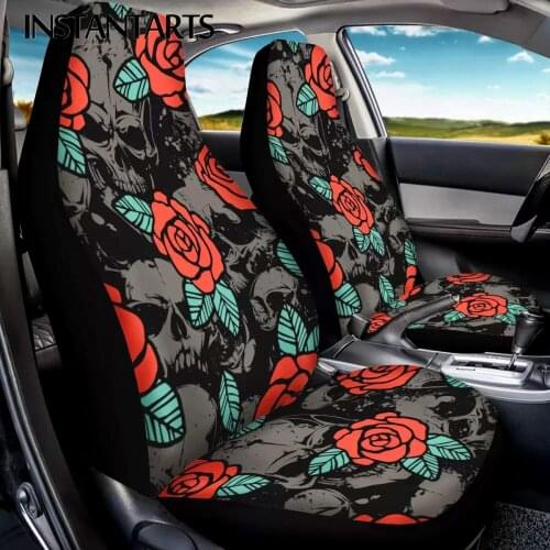 INSTANTARTS Rose Sugar Skull Pattern Comfortable Vehicle Seat Covers 2pcs Universal Car Front Seat Covers Soft Car Seat Covers