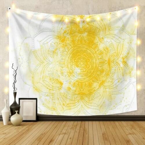 Golden Mandala Flower Printing Tapestry Vintage Exotic Summer Plant Nature Frame for Bedroom Photography Wall Decor