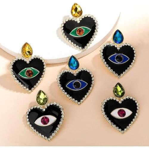 2021 USA New Trendy Exaggerated Black Heart Eye Drop Dangle Earrings For Women Fashion Bijoux Personality Pendientes