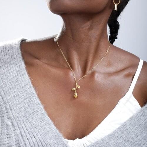 Rose Flower Necklaces For Women Lovers Gold Stainless Steel Chain Chocker Female Pendant Necklace Aesthetic Jewelry 2020 BFF