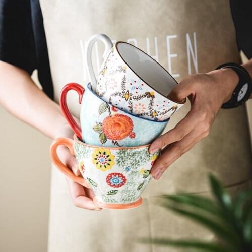 25 Household Ceramic Cup Mug Oatmeal Breakfast Coffee Milk Bottle Creative Large-capacity Hand-painted Office Tea Cup Coffee Mug