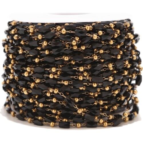 3MM width Handmade Chains, Beaded Glass with stainless steel link chain for Necklaces Bracelets Jewelry Making