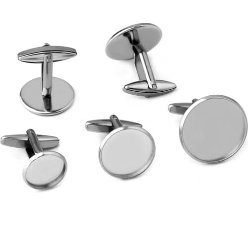 5pcs Cabochon 10 12 14 16 18 20mm Stainless Steel French Cufflink Blank Cuff Links Tray Round Business Cufflinks for Cabochons