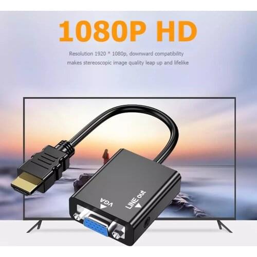 HW-2201 HDMI-compatible To VGA Converter With Audio Electrical Convex Head 1080P HDMI-compatible to VGA Adapter Converter 3.5mm