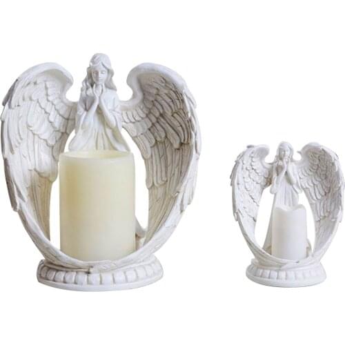 Angel Statue Candle Holder Electronic Candlestick Decoration Christ Prayer Home and Church Decoration Resin Material Gift