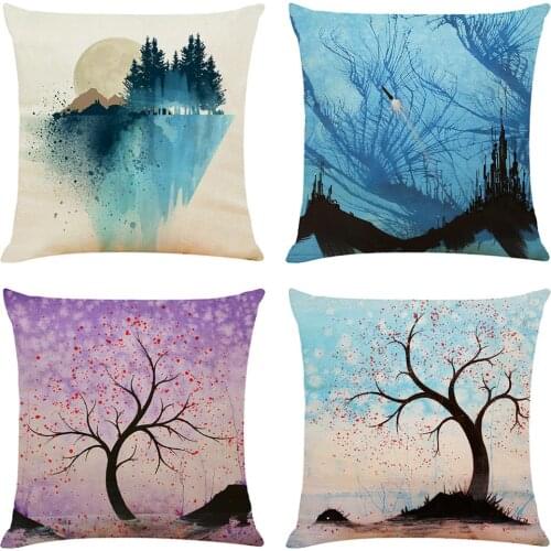 Art Scenic Print Cushion Cover Decorative Pillows Cartoon Seat Cushions Home Decor Soft Flax Throw Pillow Sofa Pillowcase