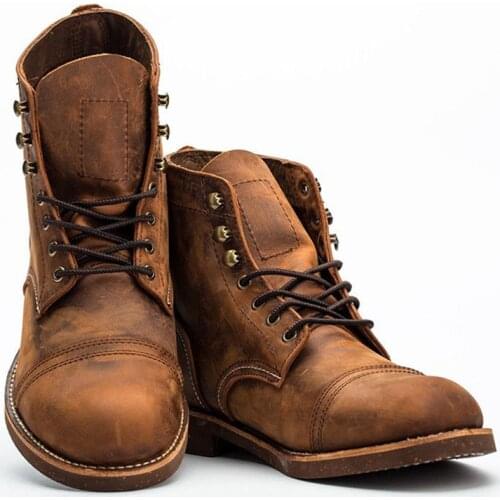Yomior Official Design Vintage Real Leather Cowhide Wings Top Quality Round Toe Ankle Boots Spring Winter Safety Motorcycle Boot