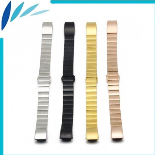 Stainless Steel Watch Band 13mm for Fitbit Charge 2 Smart Watchband Butterfly Clasp Strap Loop Wrist Belt Bracelet Black Silver