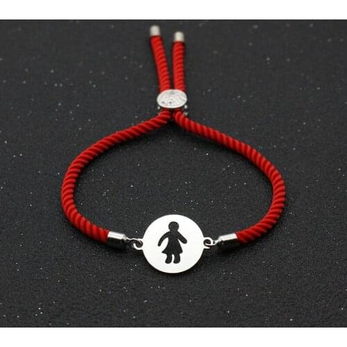 Cute Bear Stainless Steel Hollow Boys Charm Bracelet Fashion Adjustable Lucky Red Thread Rope Couples Bracelet For Women Jewelry