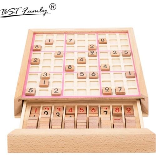BSTFAMLY Children Sudoku Chess Beech Wooden with Drawer 23.5*23.5*5cm 81Pcs/Set Table Puzzle Game Kids Toy Interesting Gift S03