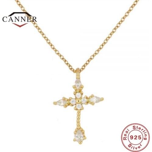 CANNER 925 Sterling Silver Star & Cross Zircon Pendant Necklace for Women Necklaces Silver 925 Jewelry Girls Charm Gift collar