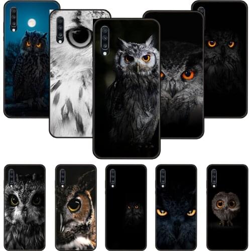 Phone Case For Samsung Galaxy A 50 51 71 70 7 5 10 20 30 40 41 21 S E Black Cover Bumper Soft Prime Luxury Night Animal OWl