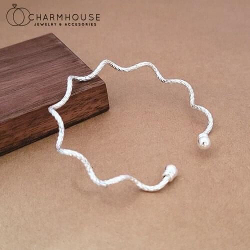 Pure Silver Cuff Bangles For Women New Fashion Wave Twisted Bangle & Bracelet Pulseira Femme 2021 Jewelry Accesories Party Gifts