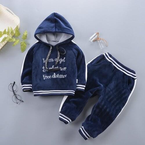 Children Winter Clothes Set Autumn Girls Casual Cotton Thick Velvet Hoodies+pants 2pcs Suit For Boys Kids Warm Sports Clothing