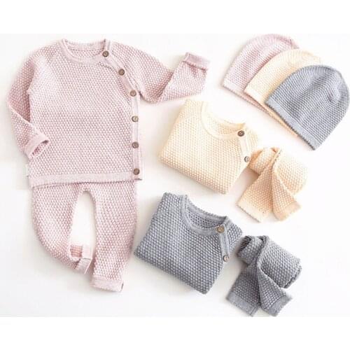 Baby Boy Girl Clothes Sets Spring Autumn Solid Newborn Baby Girl Clothing Long Sleeve Tops Pants Outfits Casual Baby Pajamas