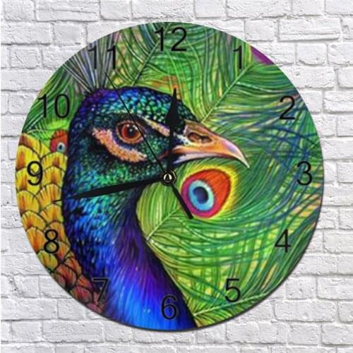 Peacocks Round Wall Clocks Decorative Numeral Digital Dial Mute No Ticking Sound Battery Operated Clocks for Childrens Bedroom