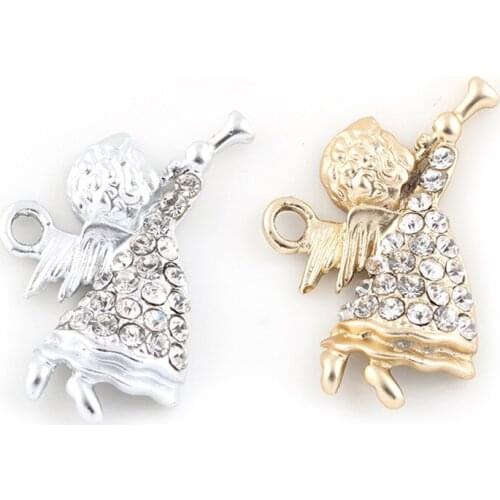 20PCS Crystal Silver Plated Angel Charms Pendants Necklace DIY Making Crafts Wholesale 23*17mm