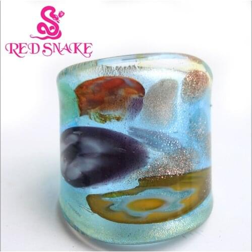 RED SNAKE Fashion Ring Pure Handmade blue and sliver foil with flowers drawing Murano Glass Rings