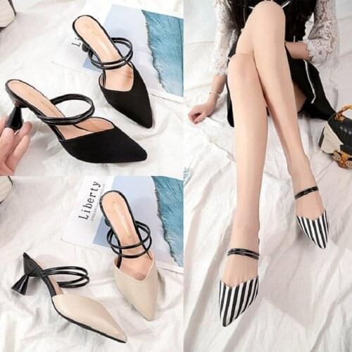 Fashion all-match new ladies slippers summer simple temperament pointed stiletto half slippers for outer wear
