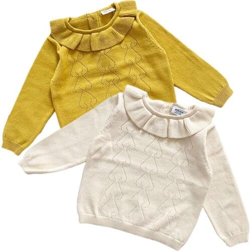 Fashion Baby Sweater 2021 Kids Girls Long Sleeve Knit Ruffle Sweater Autumn Winter Baby Clothing Girls Pullover Sweaters Cotton
