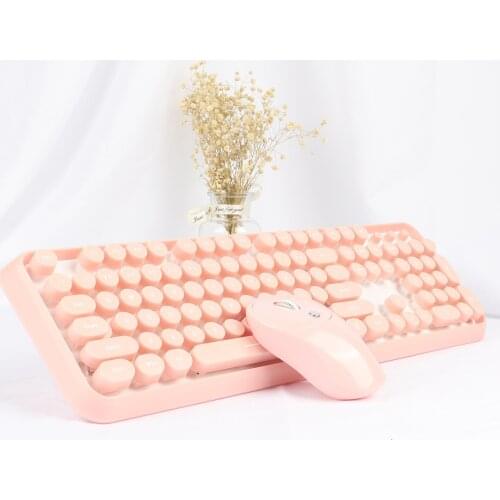 Cute Pink Wireless keyboard and mouse set business silent computer round keycap
