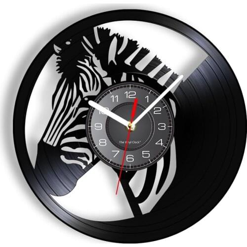 Zebra Portrait Vinyl Record Wall Clock Black And White Vinyl Disk Crafts Wildlife Animal Wall Clock African Safari Home Decor
