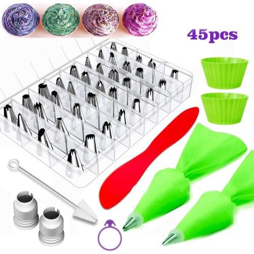 New 45 Piece Set Cake Decorating Baking Tools Stainless Steel Decorating Mouth Cream Spatula Jam Squeegee