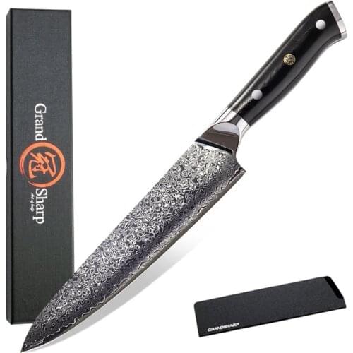 GRANDSHARP Damascus Chef Knife 8 Inch Japanese Damascus Steel Kitchen Knife 67 Layer vg10 High Carbon Steel Chefs Kitchen Knife