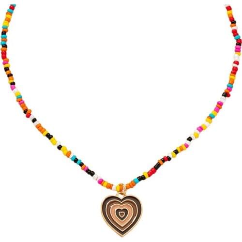 Ins Handmade Colorful Seed Beads Heart Star Summer Beach Pendant Choker Necklaces Trendy Korean Fashion Women Party Jewelry