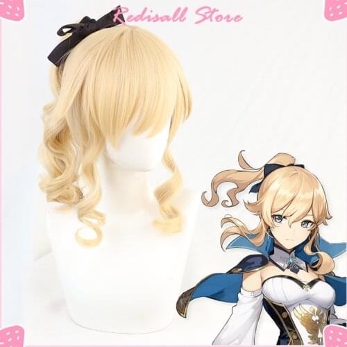 Genshin Impact Jean Cosplay Wig Golden Hair Synthetic Heat Resistant Halloween Women Free Wig Cap Accessory