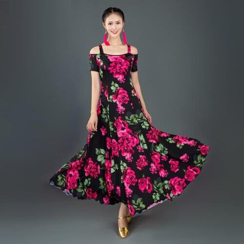 Print short-sleeved Ballroom Dance Dress waltz dress for ballroom Dancing Tango Dance costumes Spanish Flamenco Dress