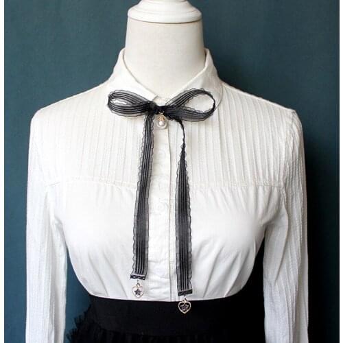 Simple Handmade Long Ribbon Bow Brooch Pin Neck Tie Corsage Shirt Tie Collar Cravat for Women Teenage Girls
