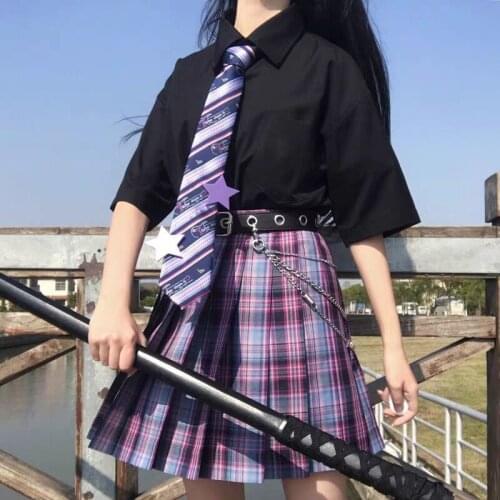 Romantic Purple Uniform JK Set Women 2021 Summer High Waist Skirts Korean Style Pleated Skirts Shirt And Tie For Cute Girls Suit
