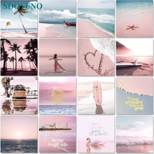 SDOYUNO 60x75cm Paint By Numbers Pink Scenery DIY Oil Painting By Numbers On Canvas Seascape Frameless Number Painting Decor