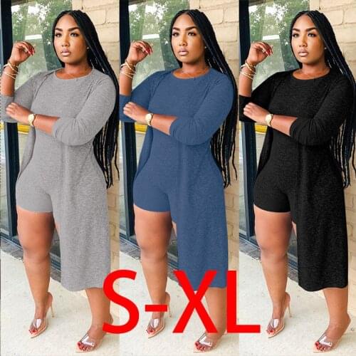 Sexy lady Jacket round Neck women Jumpsuit Two-Piece European and American slim fit clothes plus size black gray blue
