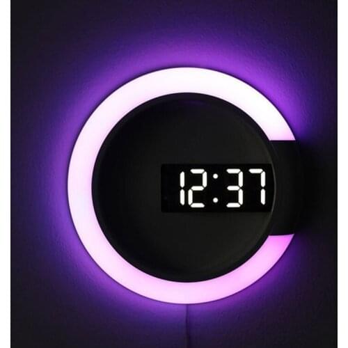 7 Colors 3D LED Digital Wall Clock Alarm Mirror Hollow Watch Table Clock Temperature Nightlight For Home Living Room Decoration