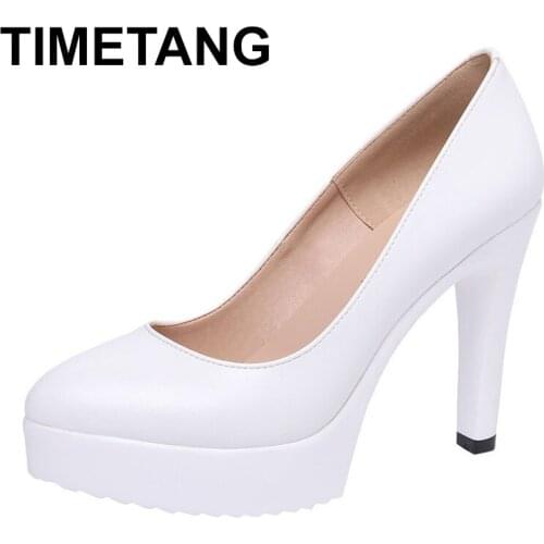 TIMETANGBig Size35-43 Women Pumps Platform Shoes Spring 2019 Patent Leather High Heels Ladies Office Wedding Party White shoes