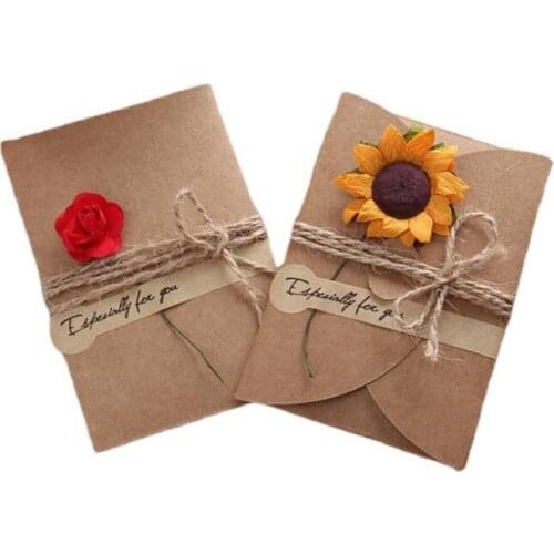 Creative Retro Kraft Paper DIY Dried Flower Greeting Card Simple Birthday Teachers Day Christmas Blessing Card 10pcs/lot