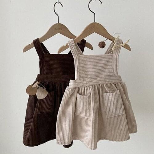 New 2021 Spring Autumn Baby Kids Girls Corduroy Dresses For Girls Dresses Kids Baby Girl Dress Girl Braces Dress