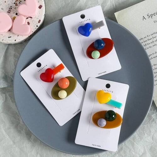 Japanese and Korean New Warm Color Lovely Acrylic Hairpin Oval Clip For Girl Fashion Hairdressing 5 Set/Pack ( Totally 10pcs )
