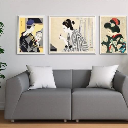 Japanese Ito Shinsui Geisha Lip Stick Kitagawa Vintage Canvas Painting Poster and Print Wall Art Picture Living Room Home Decor